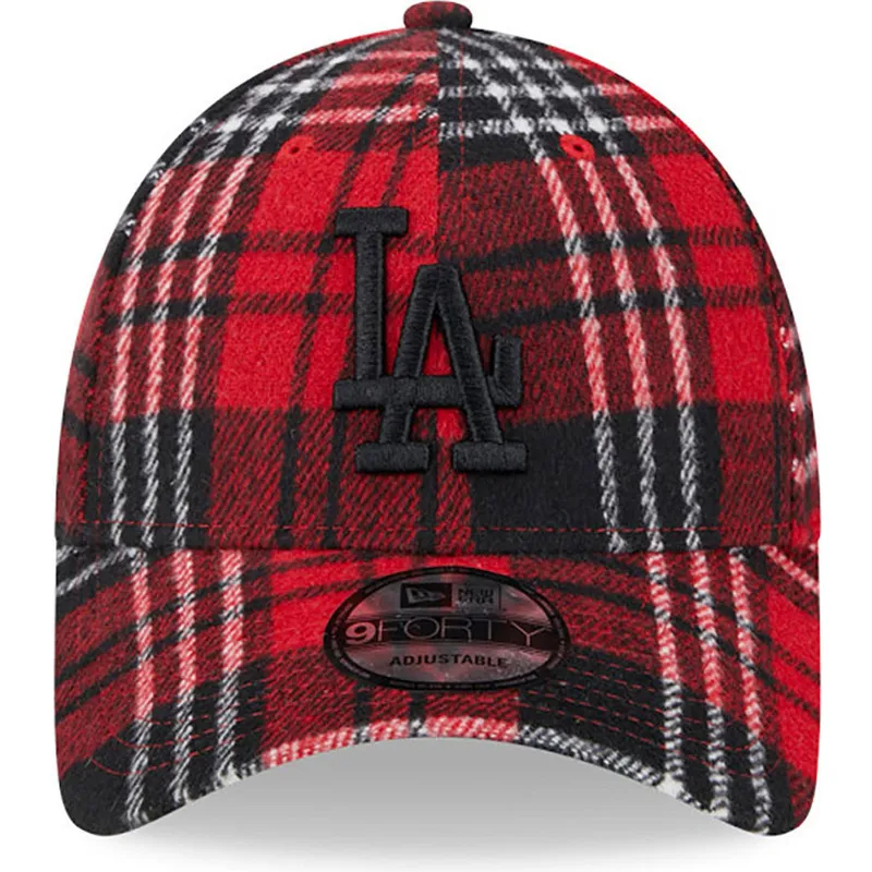 cappelli-curva-rosso-cinghia-regolabile-negro-9forty-check-dei-los-angeles-dodgers-mlb-di-new-era
