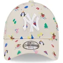 cappello-curvo-beige-regolabile-per-bambino-9forty-festive-dei-new-york-yankees-mlb-di-new-era