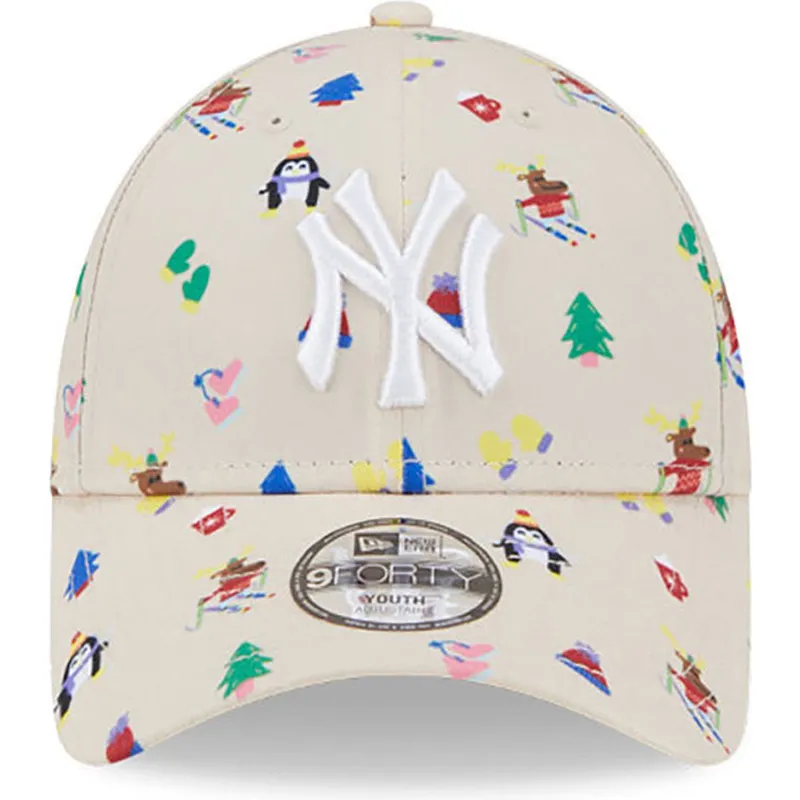 cappellino-curvo-beige-regolabile-per-bambino-9forty-festive-dei-new-york-yankees-mlb-di-new-era
