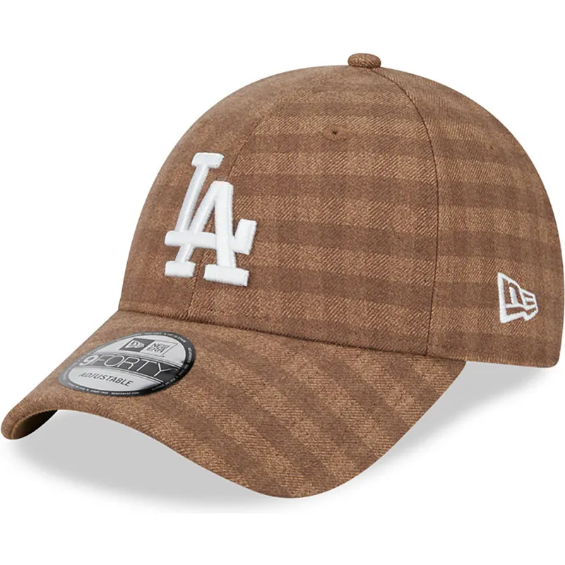 cappelli-curva-marrone-cinghia-regolabile-9forty-flannel-dei-los-angeles-dodgers-mlb-di-new-era