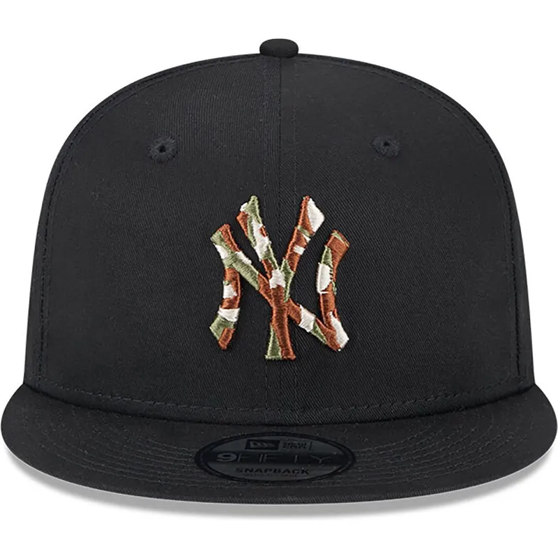 cappello-piatto-nero-snapback-con-logo-marrone-9fifty-seasonal-infill-di-new-york-yankees-mlb-di-new-era