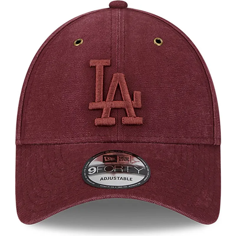 cappelli-curva-rosso-cinghia-regolabile-granate-granate-9forty-washed-canvas-dei-los-angeles-dodgers-mlb-di-new-era