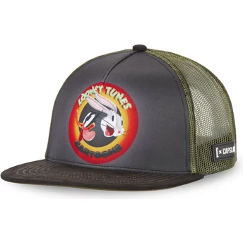 Capslab Bugs Bunny and Daffy Duck LOO8 RIN Looney Tunes Grey and Green Flat Brim Trucker Hat