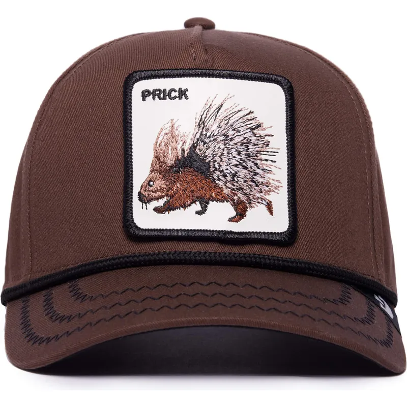 cappellino-visiera-curva-marrone-snapback-porcospino-prick-porcupine-100-the-farm-all-over-canvas-di-goorin-bros
