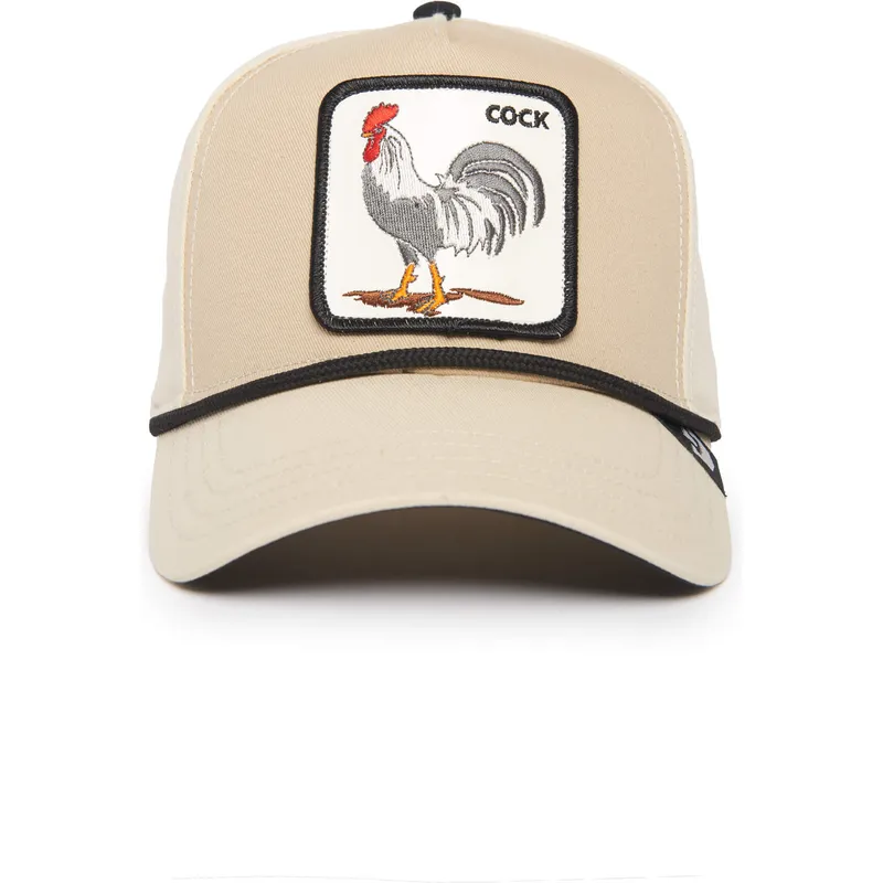 cappellino-visiera-curva-beige-snapback-gallo-cock-rooster-100-the-farm-all-over-canvas-di-goorin-bros
