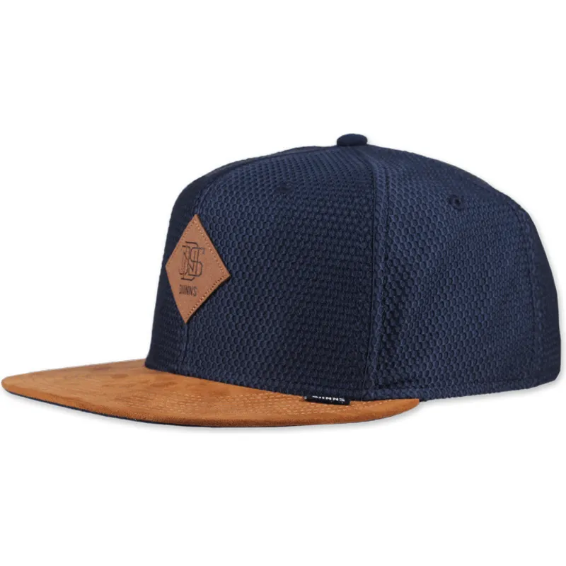 cappello-piatto-blu-marino-e-marrone-snapback-honey-knit-di-djinns