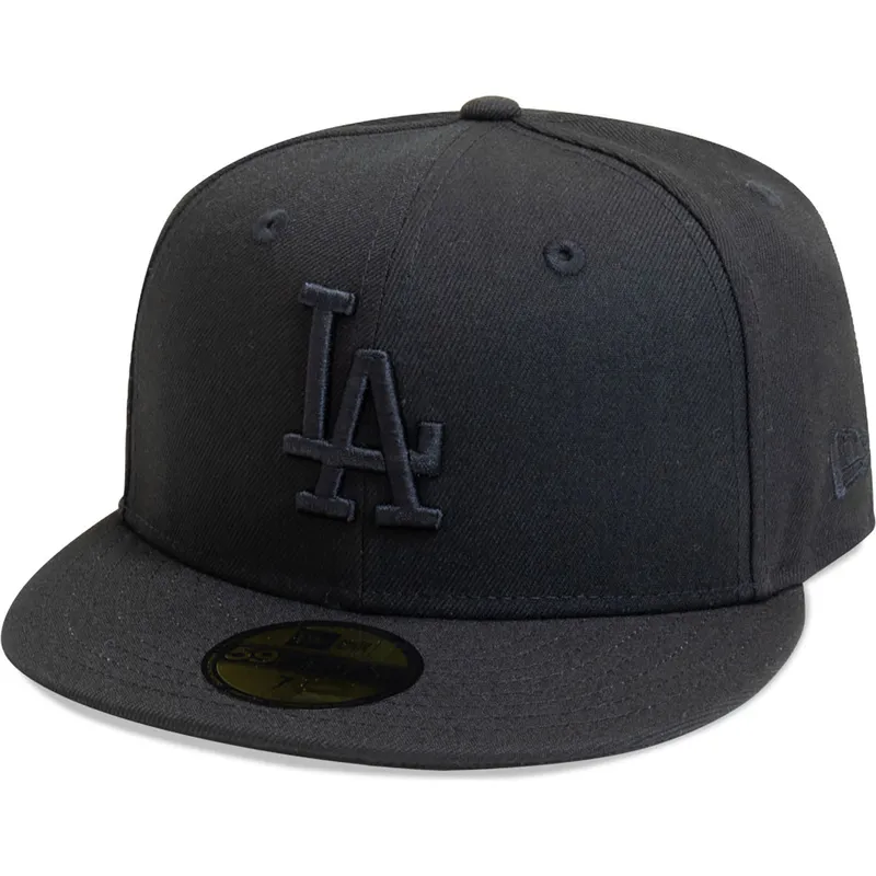cappello-piatto-nero-aderente-con-logo-nero-59fifty-league-essential-dei-los-angeles-dodgers-mlb-di-new-era