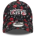 cappellino-curvo-nero-e-rosso-regolabile-9forty-con-stampa-floreale-integrale-del-manchester-united-football-club-premier-league