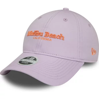 New Era Curved Brim Women 9TWENTY Wordmark Malibu Beach California Purple Adjustable Cap