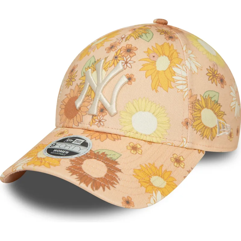cappelli-curva-arancia-cinghia-regolabile-9forty-floral-all-over-print-dei-new-york-yankees-mlb-di-new-era