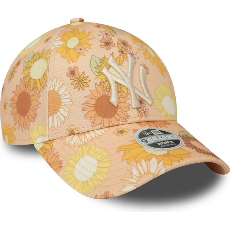 cappelli-curva-arancia-cinghia-regolabile-9forty-floral-all-over-print-dei-new-york-yankees-mlb-di-new-era