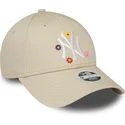 cappellino-curvo-beige-regolabile-da-donna-9forty-flower-dei-new-york-yankees-mlb-di-new-era