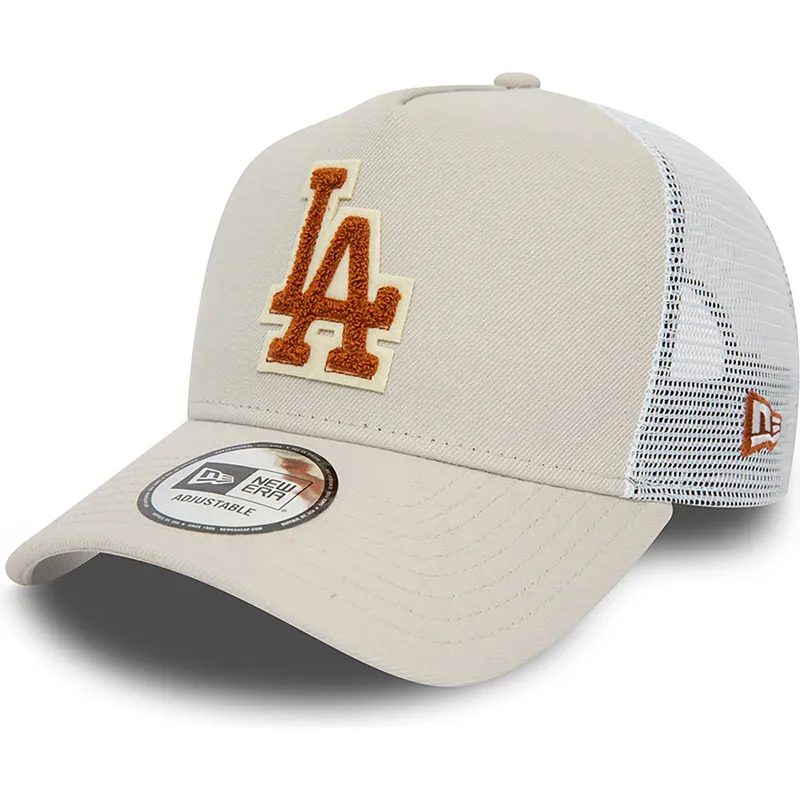cappelli-curva-beige-snapback-marron-a-frame-boucle-dei-los-angeles-dodgers-mlb-di-new-era