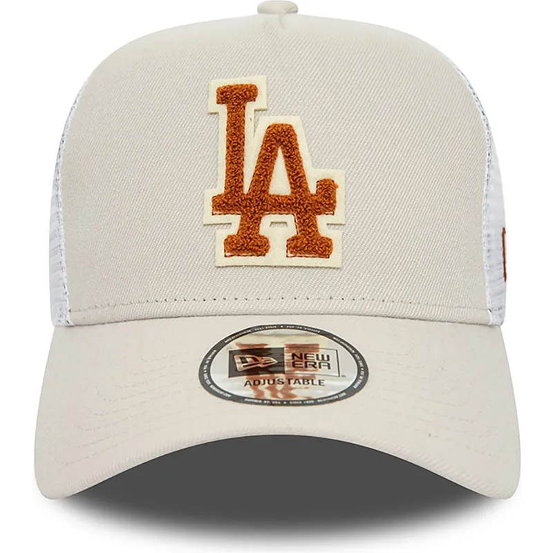 cappelli-curva-beige-snapback-marron-a-frame-boucle-dei-los-angeles-dodgers-mlb-di-new-era