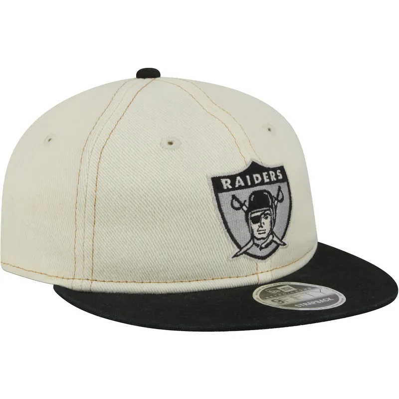 cappello-piatto-beige-e-nero-regolabile-9fifty-retro-crown-denim-di-oakland-raiders-nfl-di-new-era