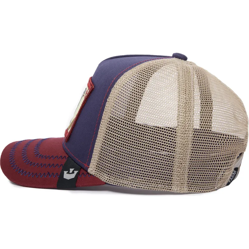cappello-trucker-blu-navy-beige-e-rosso-uccello-ye-olde-birdie-the-farm-retro-classic-di-goorin-bros