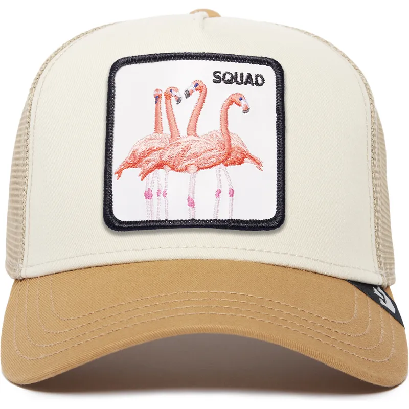 cappello-trucker-beige-e-marrone-fenicottero-squad-the-farm-premium-di-goorin-bros