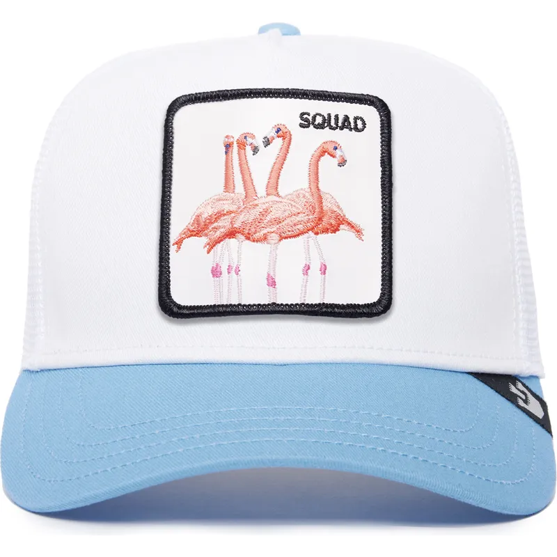 cappellino-trucker-bianco-e-blu-flamenco-squad-the-farm-premium-di-goorin-bros
