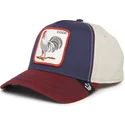 cappello-snapback-con-visiera-curva-blu-navy-beige-e-rossa-gallo-cock-all-american-rooster-100-the-farm-all-over-canvas-di-goori