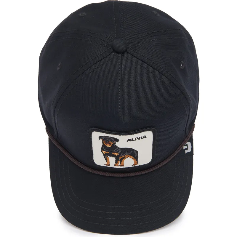 cappellino-curvo-nero-snapback-cane-rottweiler-alpha-dog-100-the-farm-all-over-canvas-di-goorin-bros