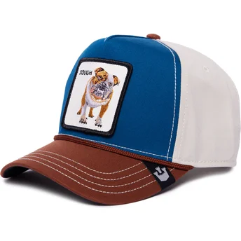 cappellino-visiera-curva-blu-bianco-e-marrone-snapback-cane-bulldog-tough-bully-100-the-farm-all-over-canvas-di-goorin-bros