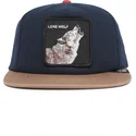 berretto-piatto-blu-marino-e-marrone-snapback-lupo-lone-wolf-one-pack-the-farm-flats-di-goorin-bros
