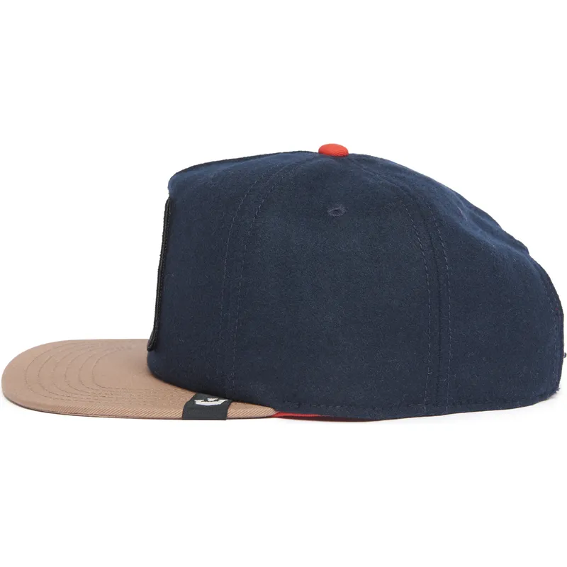 berretto-piatto-blu-marino-e-marrone-snapback-lupo-lone-wolf-one-pack-the-farm-flats-di-goorin-bros