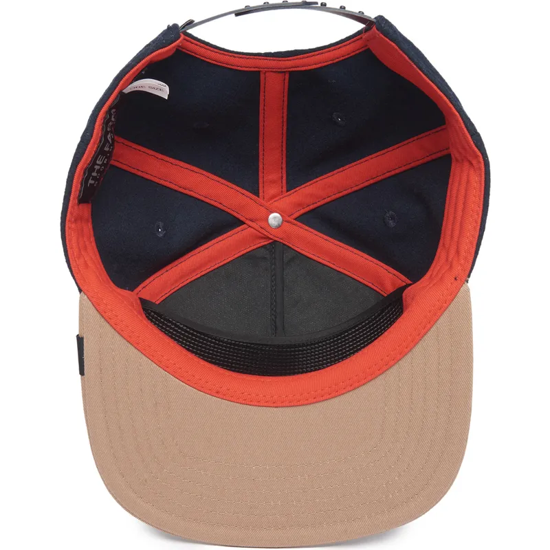 berretto-piatto-blu-marino-e-marrone-snapback-lupo-lone-wolf-one-pack-the-farm-flats-di-goorin-bros