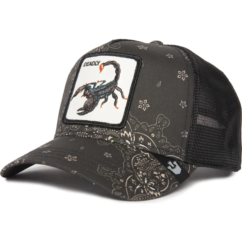 cappellino-trucker-nero-scorpione-deadly-diamonds-and-pearls-the-farm-paisley-di-goorin-bros