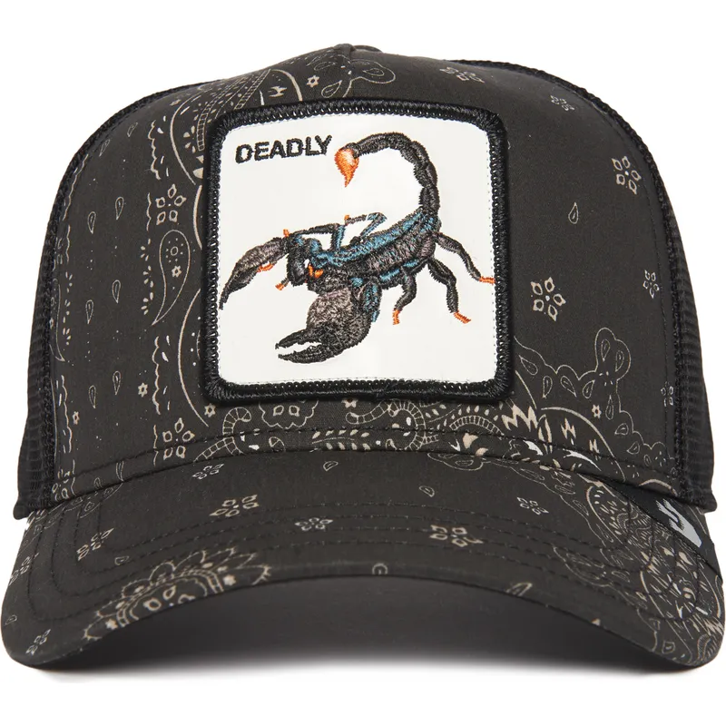 cappellino-trucker-nero-scorpione-deadly-diamonds-and-pearls-the-farm-paisley-di-goorin-bros