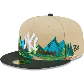 cappello-a-visiera-piatta-marrone-e-verde-chiuso-59fifty-team-landscape-dei-new-york-yankees-mlb-di-new-era