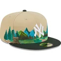 cappello-a-visiera-piatta-marrone-e-verde-regolabile-59fifty-team-landscape-dei-new-york-yankees-mlb-di-new-era