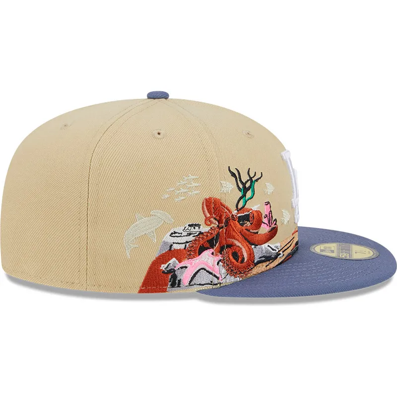 cappello-piatto-marrone-e-blu-chiuso-59fifty-team-landscape-dei-los-angeles-dodgers-mlb-di-new-era