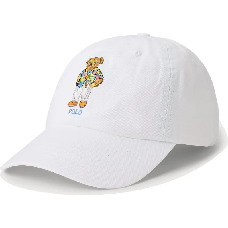 Cappello curvo bianco regolabile Classic Sport Polo Bear di Polo
