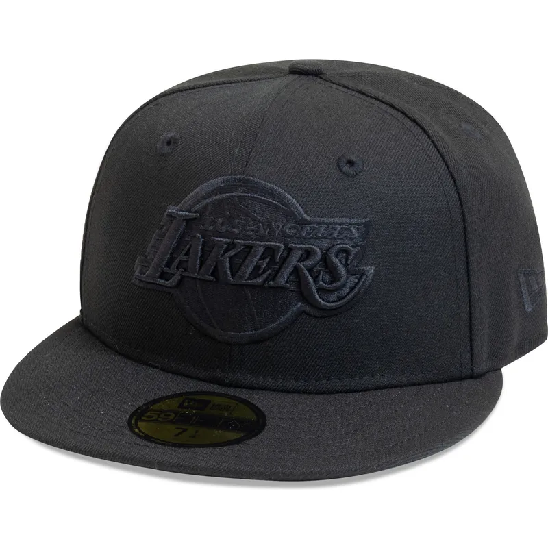 cappello-piatto-nero-aderente-con-logo-nero-59fifty-essential-dei-los-angeles-lakers-nba-di-new-era