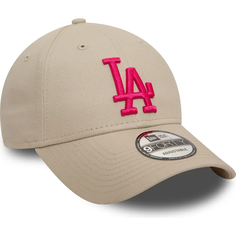 cappelli-curva-beige-cinghia-regolabile-rosa-9forty-league-essential-dei-los-angeles-dodgers-mlb-di-new-era