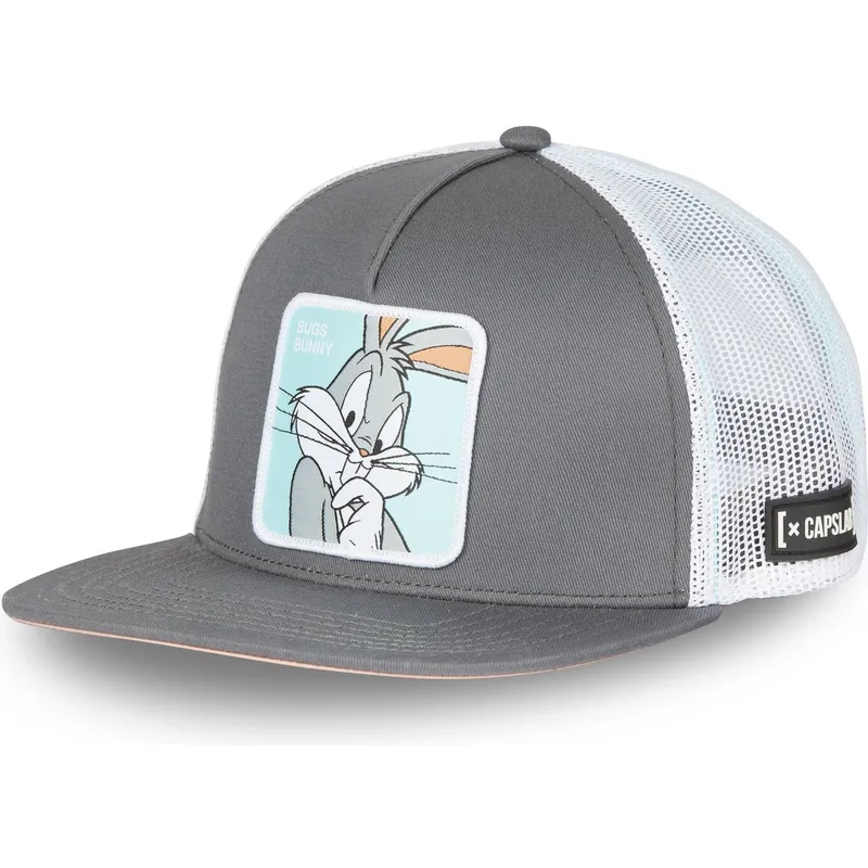 cappello-trucker-piatto-grigio-bugs-bunny-loo8-bug-looney-tunes-di-capslab