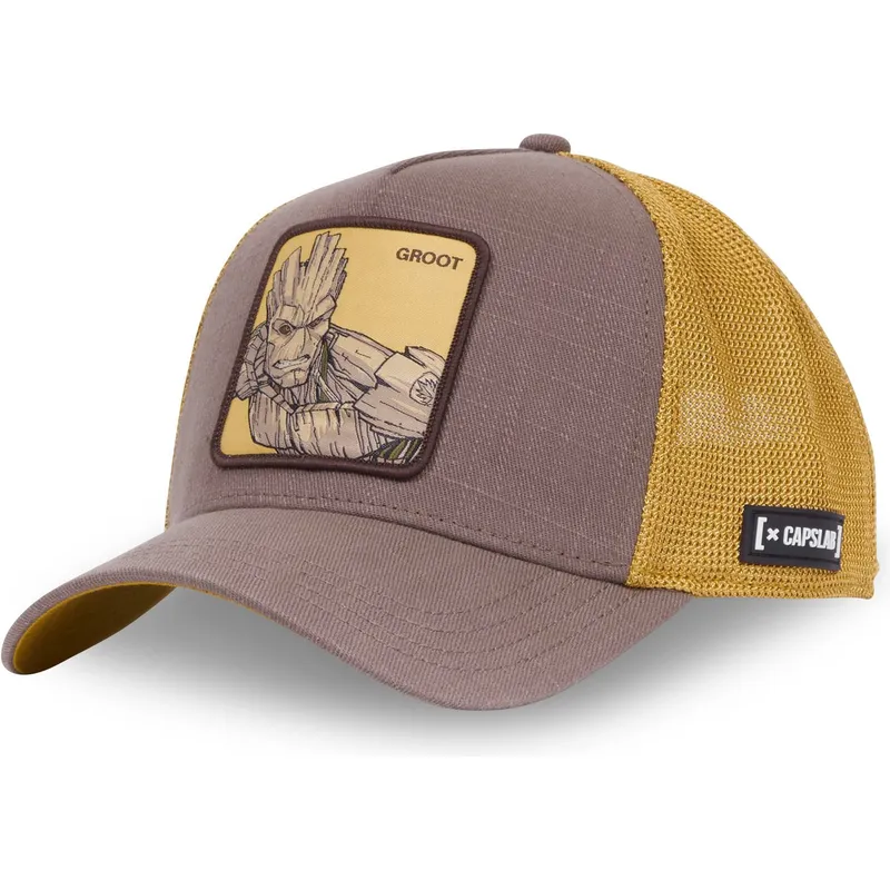 cappellino-trucker-marrone-e-giallo-groot-gro1-marvel-comics-di-capslab