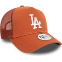 new-era-a-frame-league-essential-los-angeles-dodgers-mlb-brown-trucker-hat