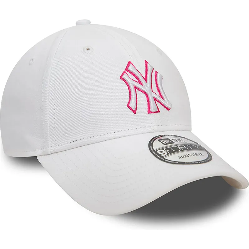 cappelli-curva-bianco-cinghia-regolabile-rosa-9forty-team-outline-dei-new-york-yankees-mlb-di-new-era