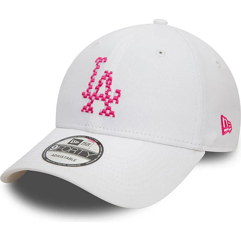 cappellino-bianco-curvo-regolabile-con-logo-rosa-9forty-seasonal-infill-dei-los-angeles-dodgers-mlb-di-new-era