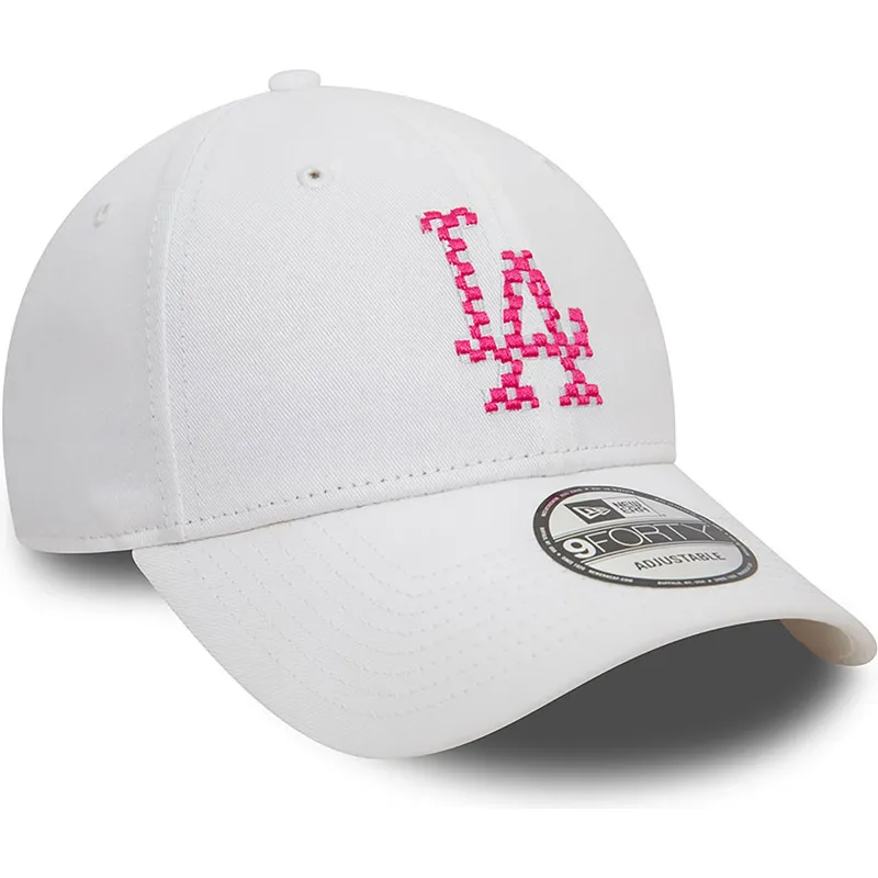 cappellino-bianco-curvo-regolabile-con-logo-rosa-9forty-seasonal-infill-dei-los-angeles-dodgers-mlb-di-new-era