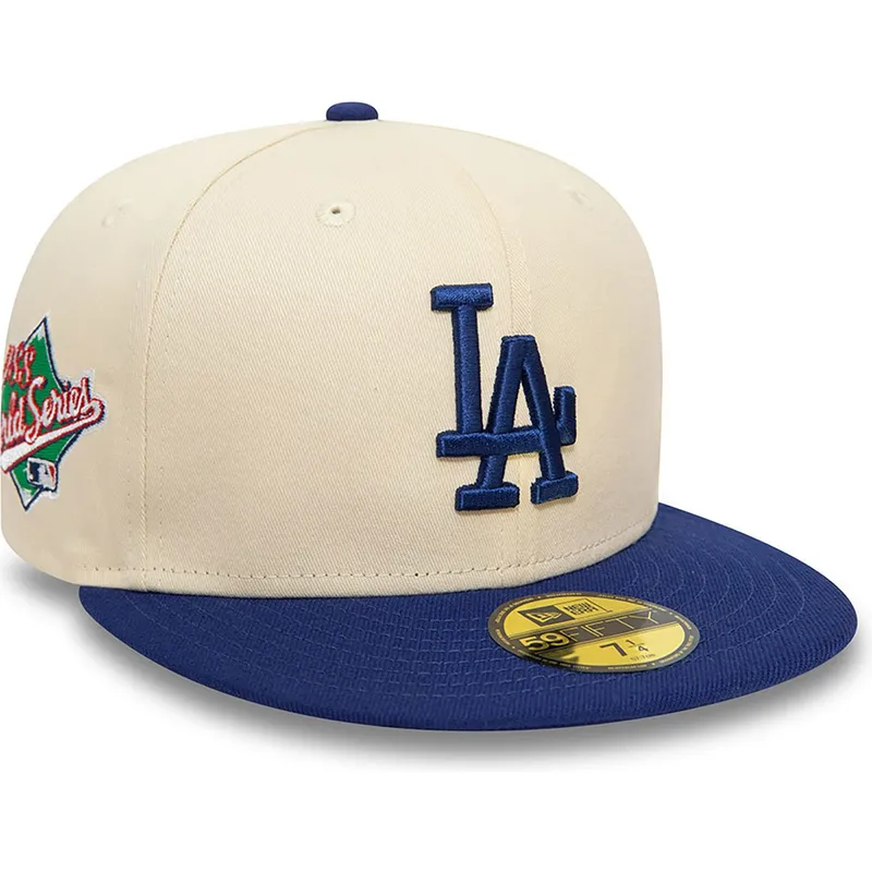 cappello-piatto-beige-e-blu-chiuso-59fifty-team-colour-dei-los-angeles-dodgers-mlb-di-new-era