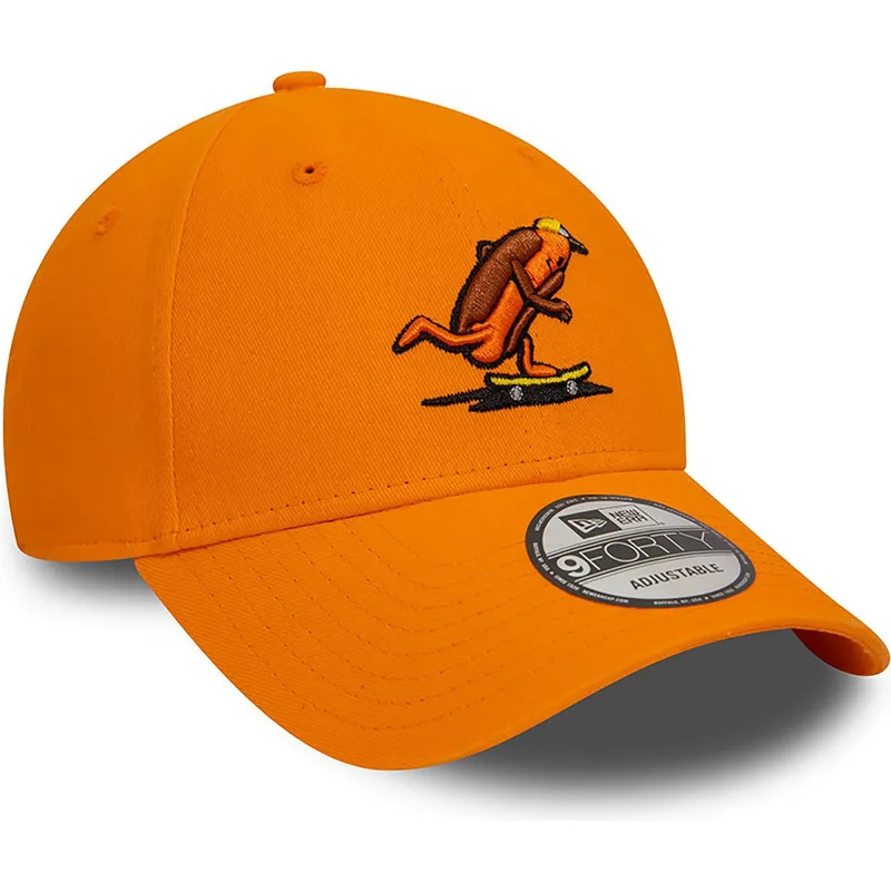 cappellino-con-visiera-curva-arancione-regolabile-9forty-hot-dog-character-di-new-era