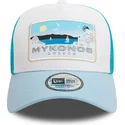cappellino-trucker-bianco-e-blu-a-frame-summer-di-mykonos-citta-e-spiagge-di-new-era