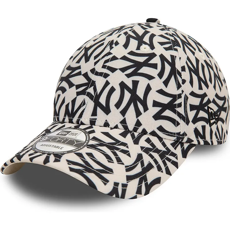 cappellino-curvo-beige-e-nero-regolabile-9forty-monogram-di-new-york-yankees-mlb-di-new-era