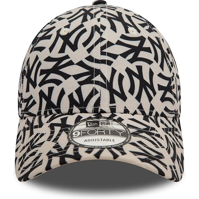 cappellino-curvo-beige-e-nero-regolabile-9forty-monogram-di-new-york-yankees-mlb-di-new-era