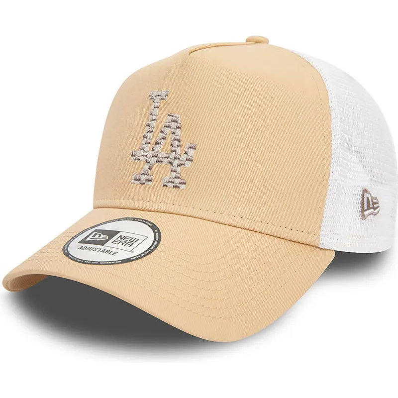 cappellino-trucker-marrone-chiaro-e-bianco-a-frame-seasonal-infill-dei-los-angeles-dodgers-mlb-di-new-era