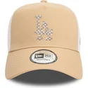 cappellino-trucker-marrone-chiaro-e-bianco-a-frame-seasonal-infill-di-los-angeles-dodgers-mlb-di-new-era