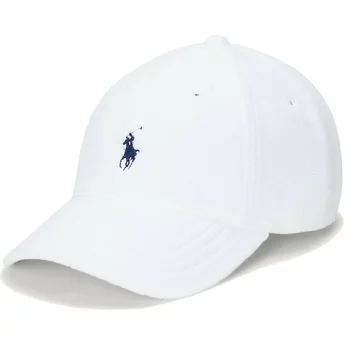 Polo Ralph Lauren Curved Brim Blue Logo Cotton Terry Classic Sport White Adjustable Cap